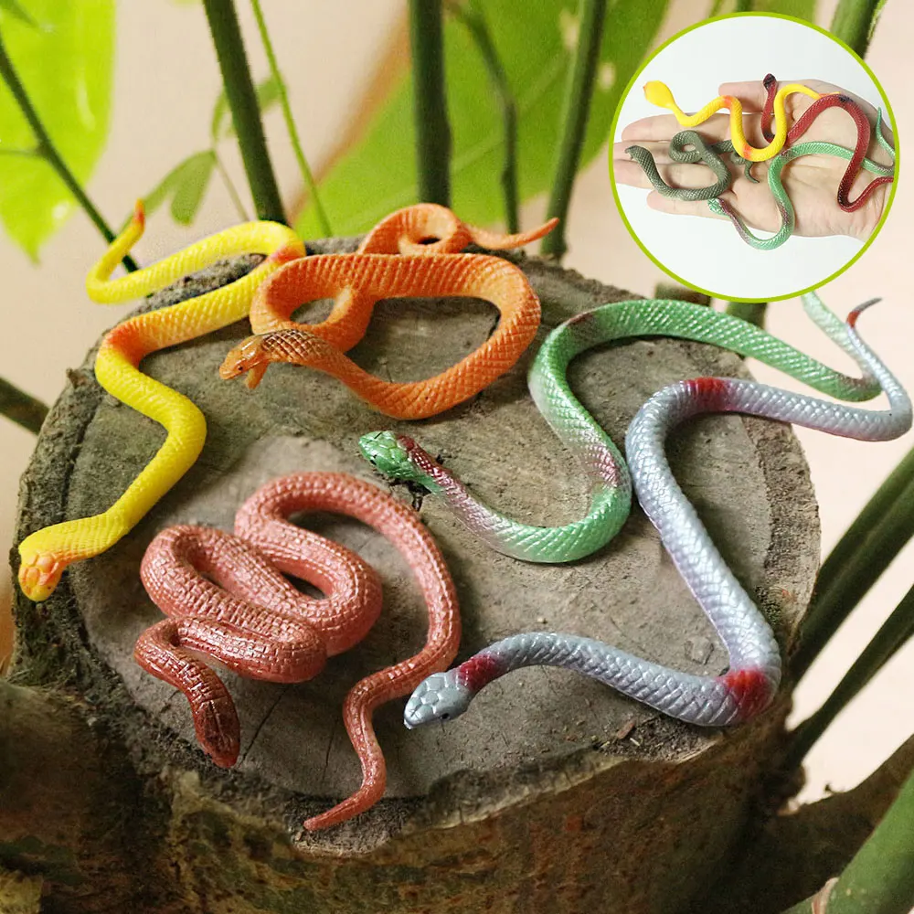 12 mini plastic rainforest snakes, realistic and colorful fake snake toys. Halloween party favorite decoration, prank toys