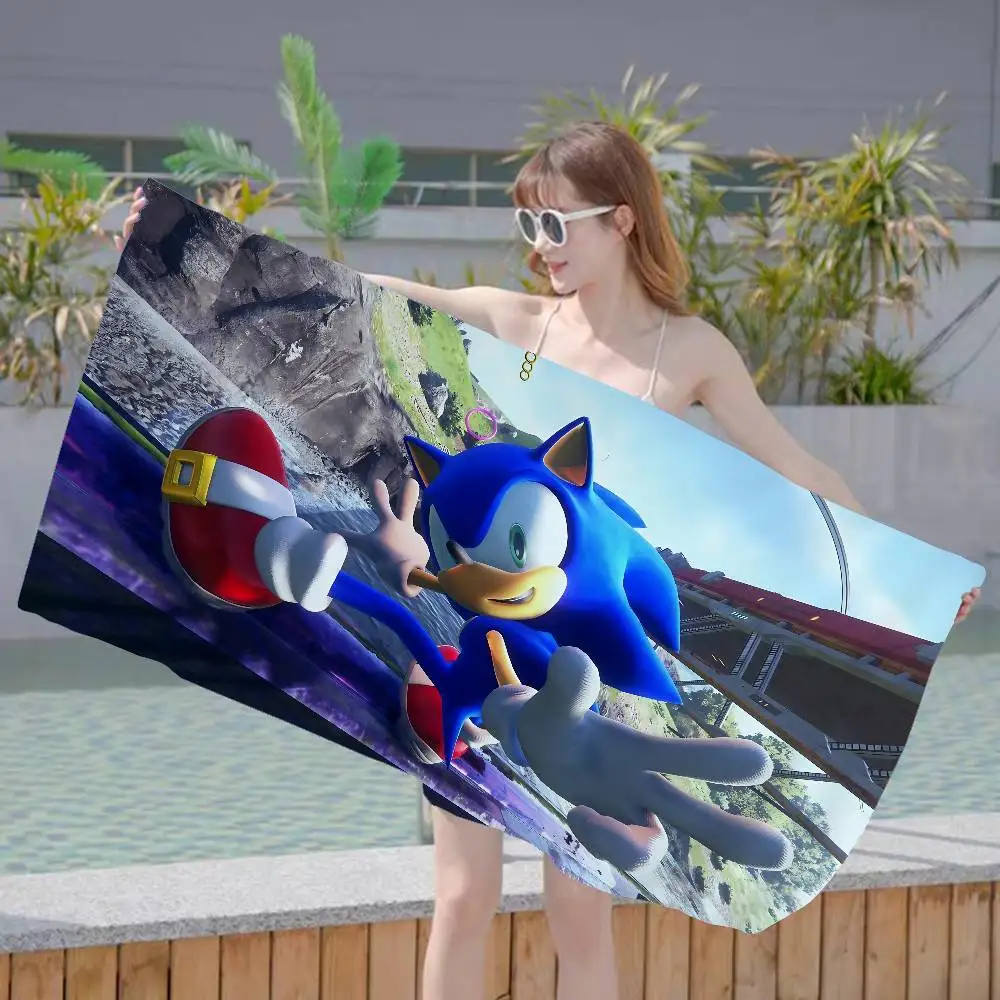 Game S-Sonic Character Movie Microfiber Printed Beach Towel Mountain Climbing Yoga Beach Swimming Running Absorbent Soft Towel