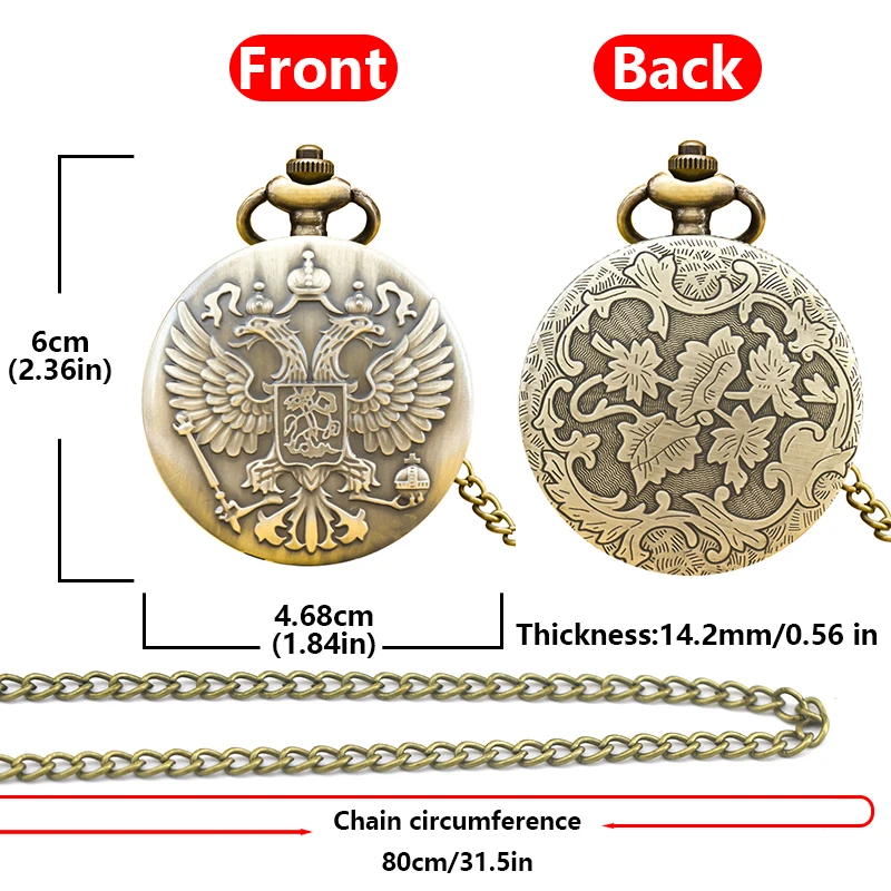 خمر البرونزية Steampunk برأسين النسر منحوتة هدية قلادة كوارتز سلسلة الرجال والنساء ساعة جيب تذكارية