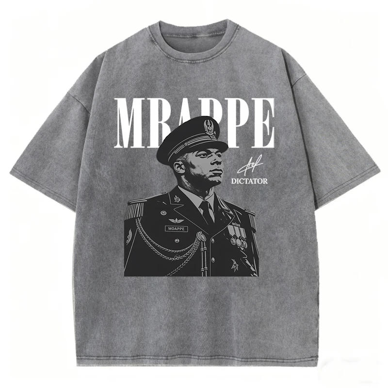 Vintage Kylian Mbappe Dictator Tshirt Men Women France Meme T-shirt Comfort Ctton Short Sleeve Round Neck T Shirt Washed Tees