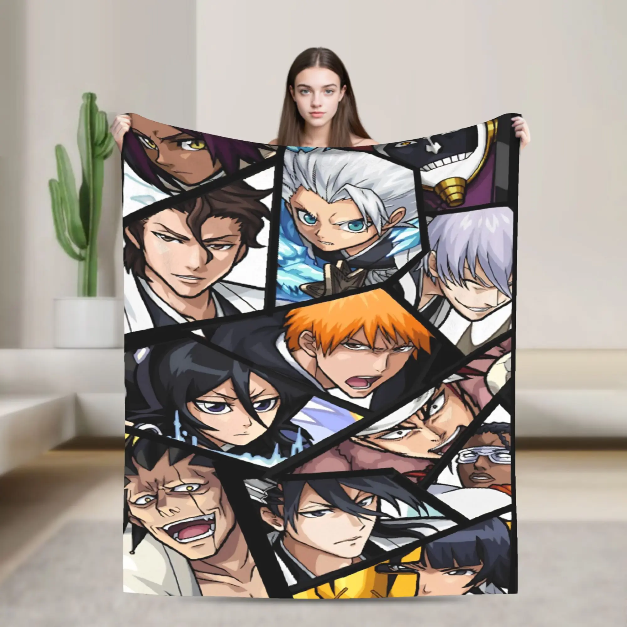 Ichigo Yoruichi Rukia Fleece Blankets Bleaches Anime Customized Throw Blanket for Sofa Bedding Lounge 200x150cm Plush Thin Quilt