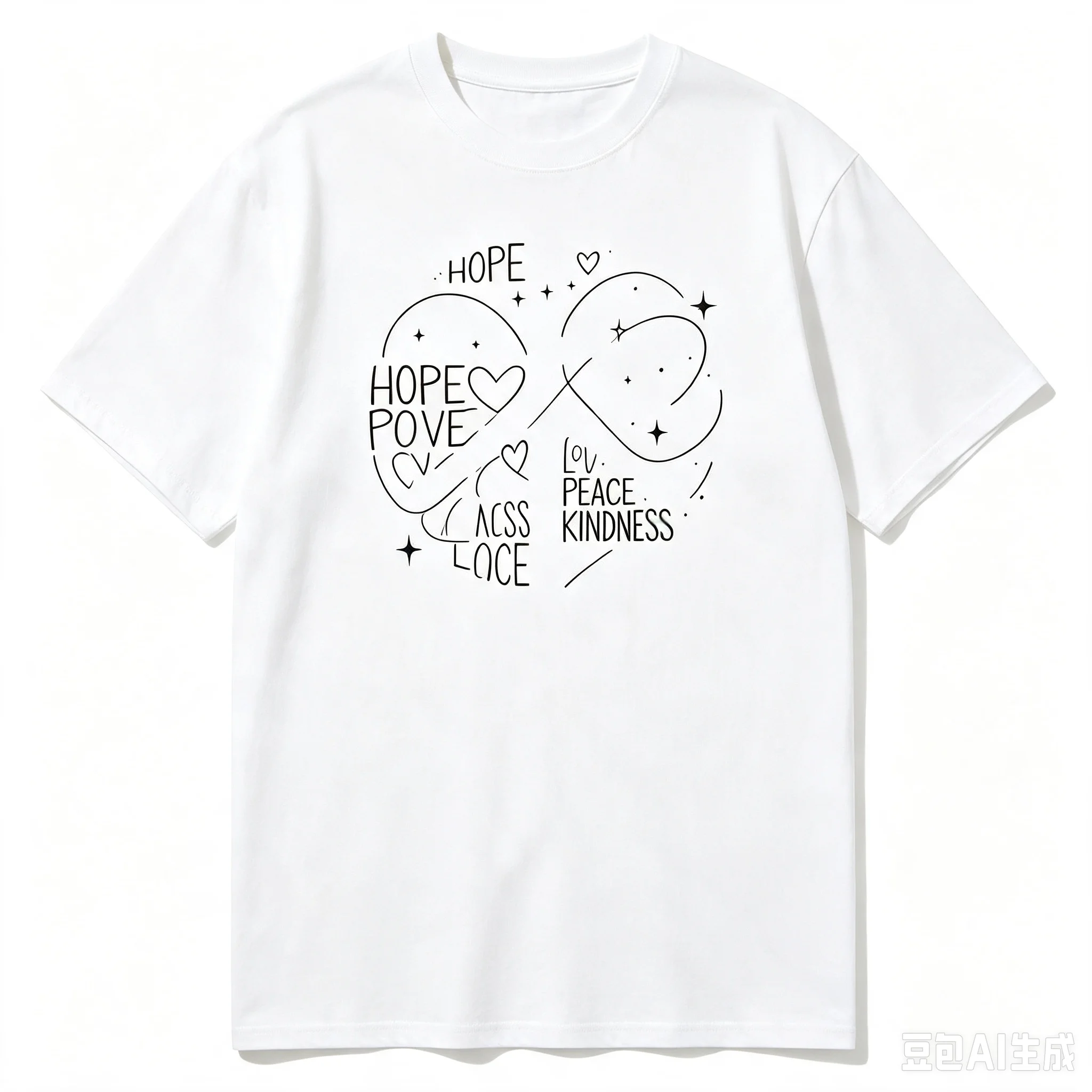 Minimalist Line Art T‑shirt Peace Hope Love Kindness Slogan Print Positive Inspirational Casual Tops Unisex