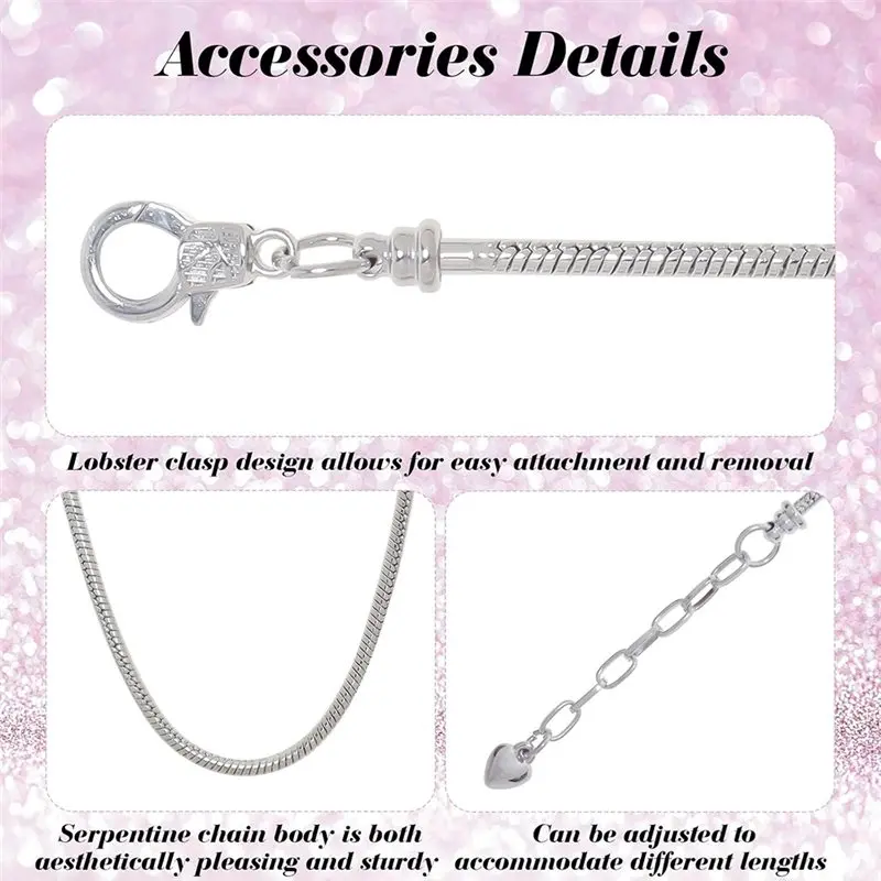 Adjustable Chain Kit With Heart Extender- 27 Pcs Snake Charm Bracelet For DIY Jewelry Making