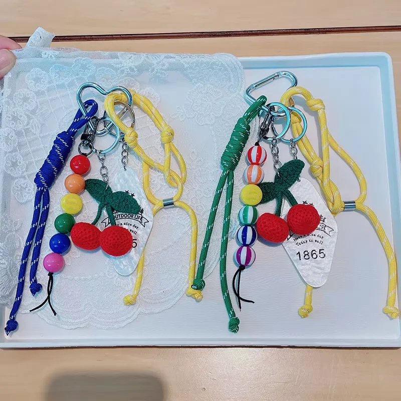 Braided Rope Bag Pendant Keychain Knitting Pendant Ruth's Same Style Cherry Pendant Suitable for Phone Bag Accessories