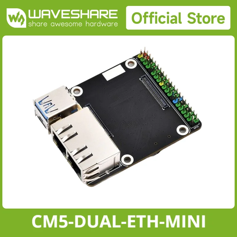 Waveshare Mini Dual Gigabit Ethernet Base Board / Mini-Computer Kit Designed for Raspberry Pi Compute Module 5 (NOT Included)