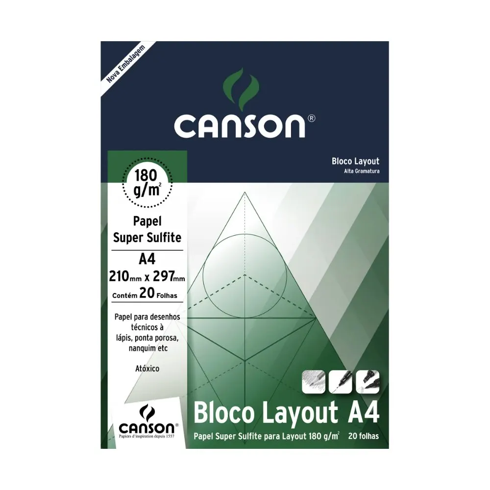 Bloco Papel CANSON Layout A4 - 20 Folhas-180G/M2