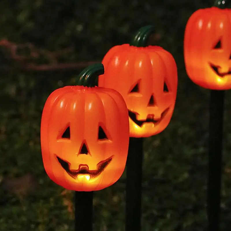 Guirxiété Lumineuse avec Marqueurs de Citrouille d'Halloween, Piquets de Jardin, Orange Jack O Lanterne