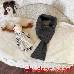 New Fashion Winter Warm Children Baby Muffler Scarf for Boys Girls Buttons Knit Cross Collar Neck Ring Kids Solid Color Scarves