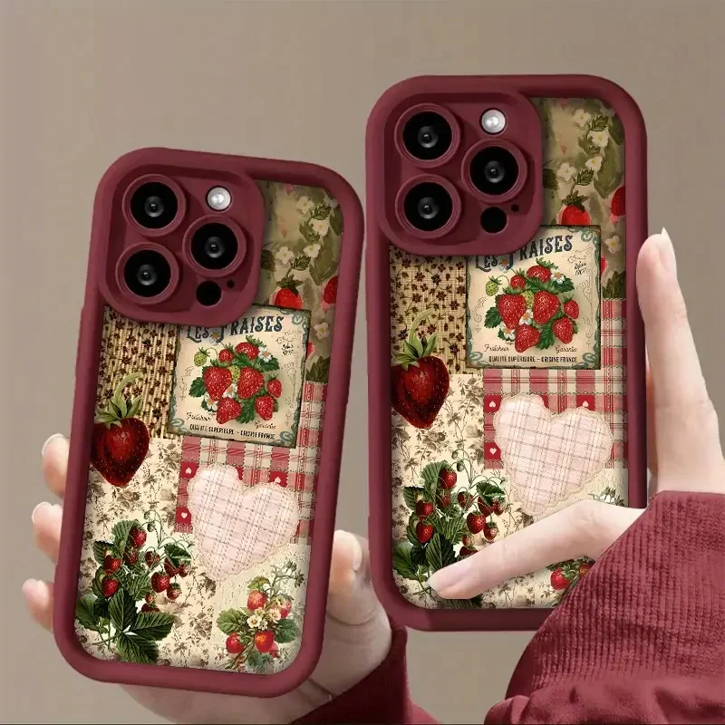 2025 Funda para teléfono móvil de TPU a prueba de golpes mate con agujero fino personalizable con patrón de frutas de dibujos animados para iPhone 17/16/15Pro Max