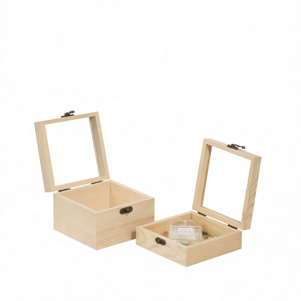 Caja de Madera para Exhibición de Joyas con Tapa de Cristal, Caja de Almacenamiento para Regalos, Caja de Embalaje para Recuerdos de Boda, Decoración Minimalista, Caja para Flores Eternas