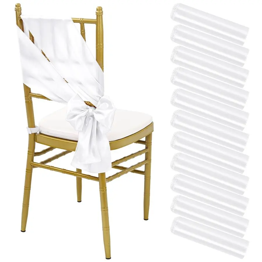 

PCS Satin Chair Sashes White Shiny Chair Ribbon Ties Back Bows Designed Sashes Universal Chair Cover for Wedding Reception Gathe