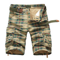 2025 Summer Men Shorts Fashion Plaid Beach Shorts Mens Casual Shorts Military Short Pants Male Bermuda Cargo Overalls No belt
