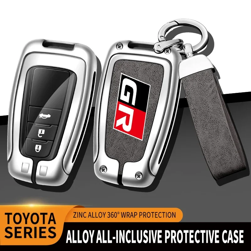 Zinc Alloy Leather Car Key Case Cover Bag For Toyota GR 86 Supra Yaris RAV4 Prius Corolla C-HR Camry Auris Keychain Accessories