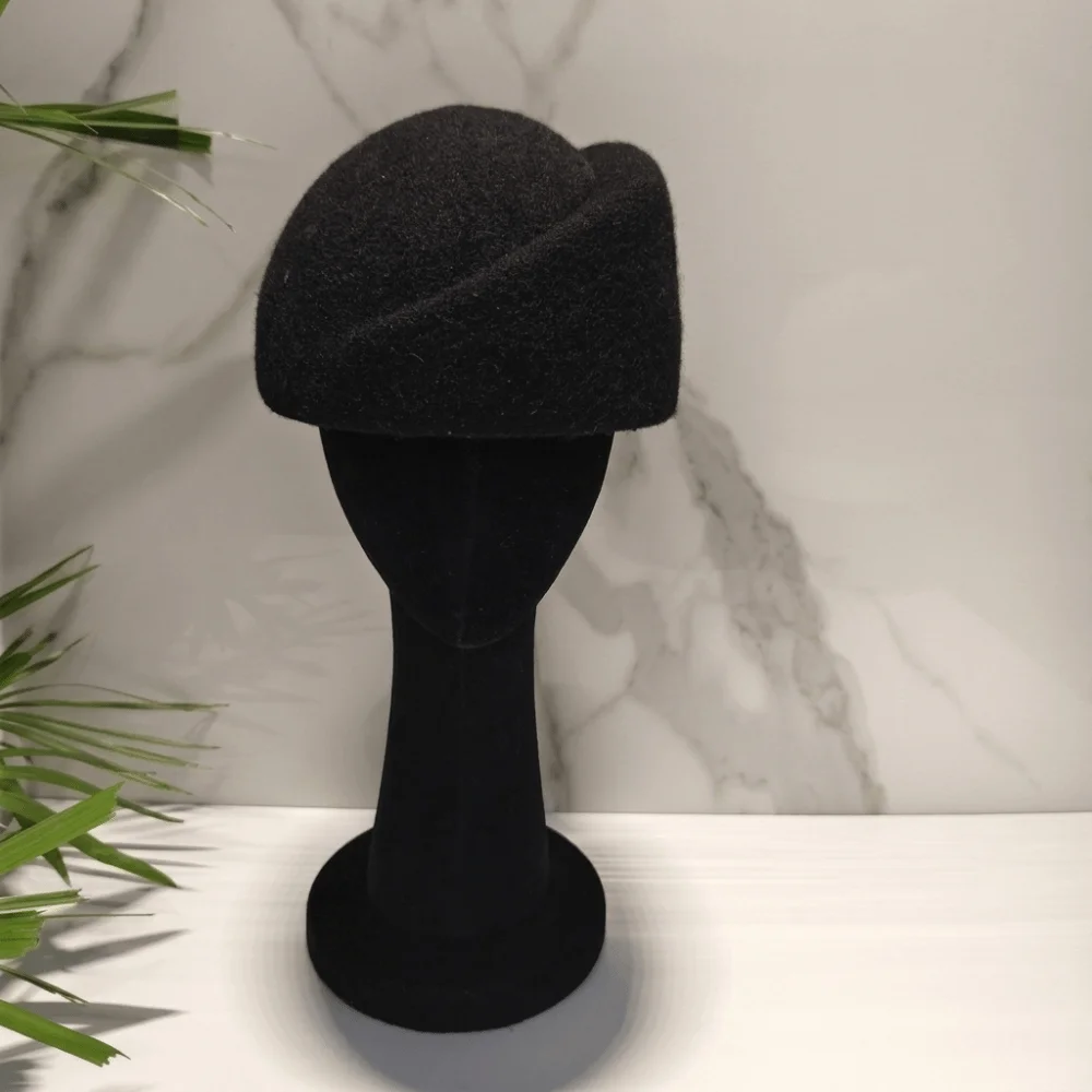 Classic Wool Blend Pillbox Hat Teardrop Hepburn Silhouette Painter Beret Brimless Foldable Top Hat For Women