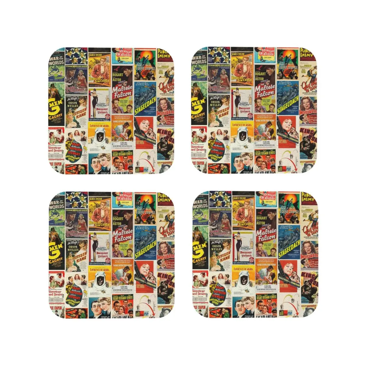 Classic Movie Poster Collage Coasters Kitchen Placemats Insulation Cup Coffee Mats For Decor Home Tableware Pads Set of 4