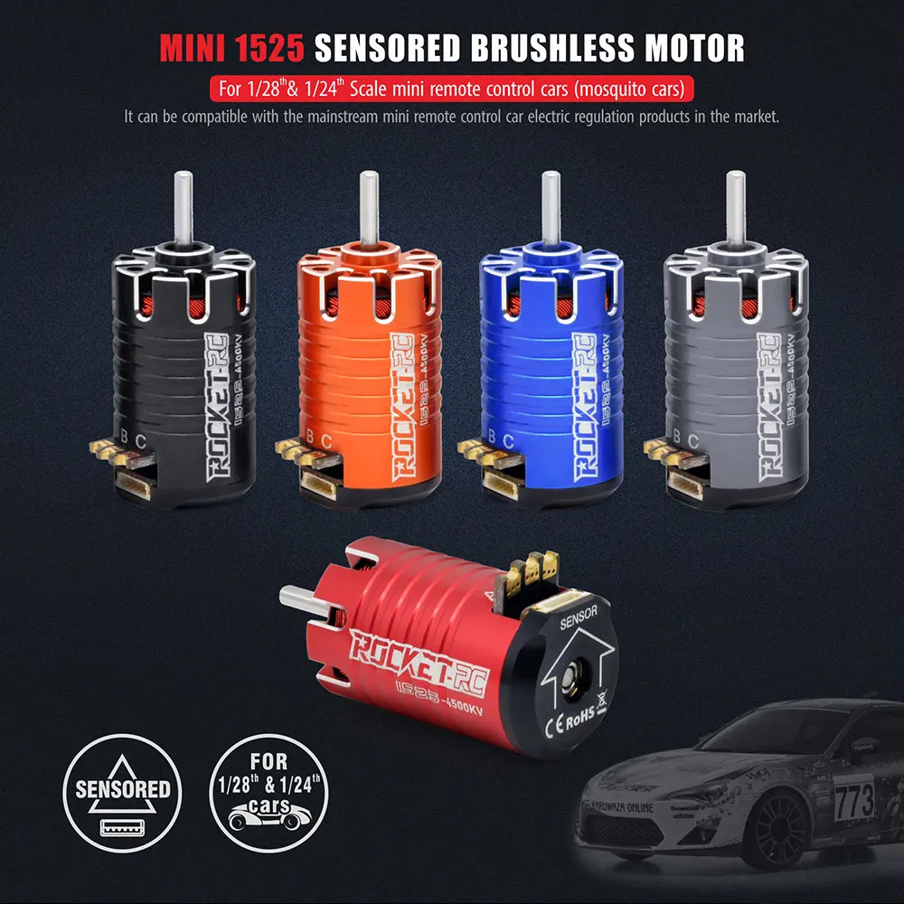 Rocket RC MINI 1525 Sensored Brushless Motor 13.5T 17.5T 21.5T  for 1/28 1/24 RC Car Kyosho Mr03 Pro Mini-Z Mosquito Cars