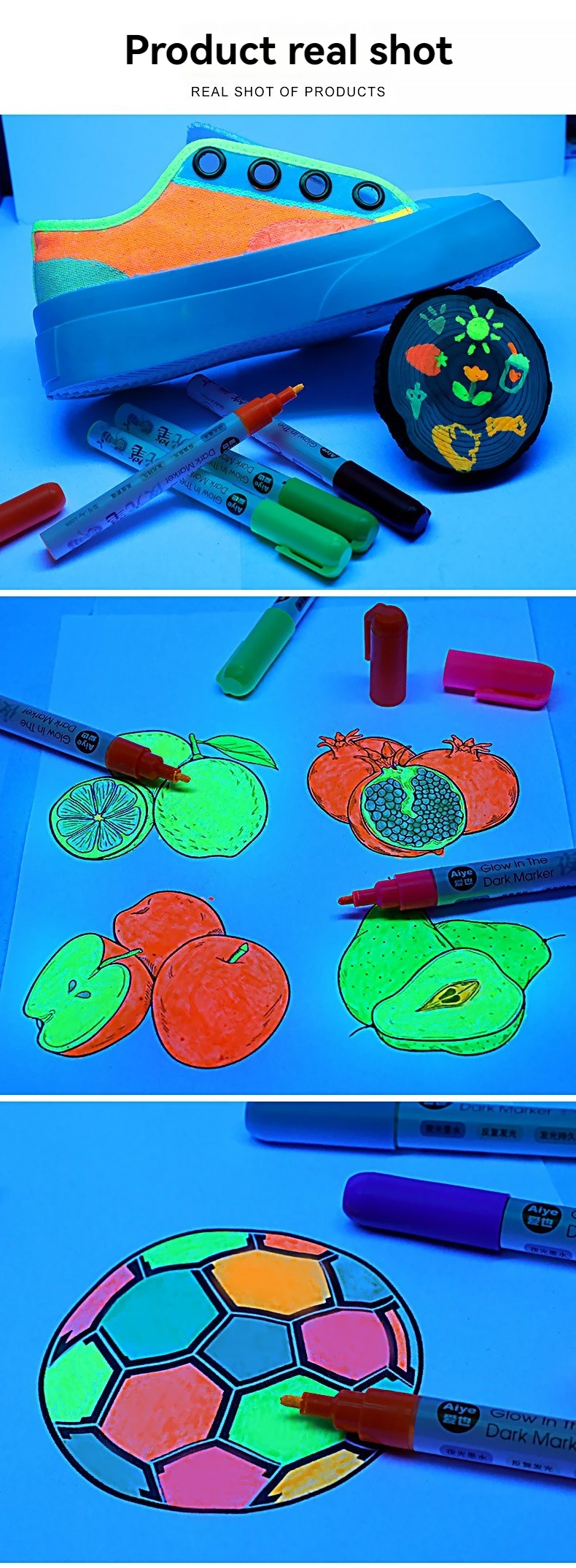8 Farben, im Dunkeln leuchtende Stofffarben, Acryl-Textil-Farbmarker, im Dunkeln leuchtender Farbstift, DIY Graffiti, Neon-Kunstbedarf, Markierung – Detail 5