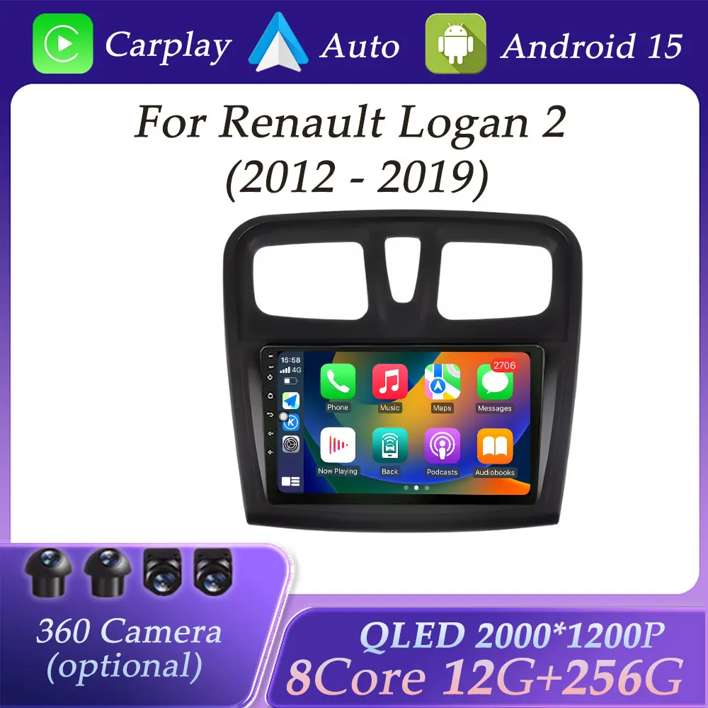 

Android 15 Автомобильный радиоприемник Мультимедийный плеер для Renault Logan 2 2012-2019 Беспроводной Carplay BT Разделенный экран GPS-навигация DSP Стерео