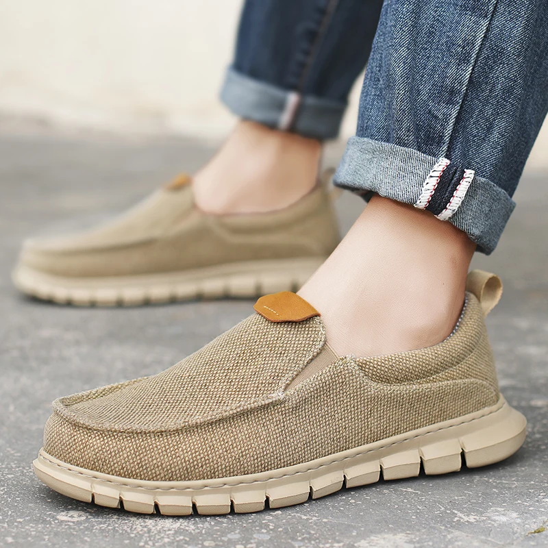 

New Men Casual Canvas Shoes Mens Loafers Breathable Slip on Flats Male Vulcanized Shoes Driving Shoes Plus Size 47 Walking Shoe