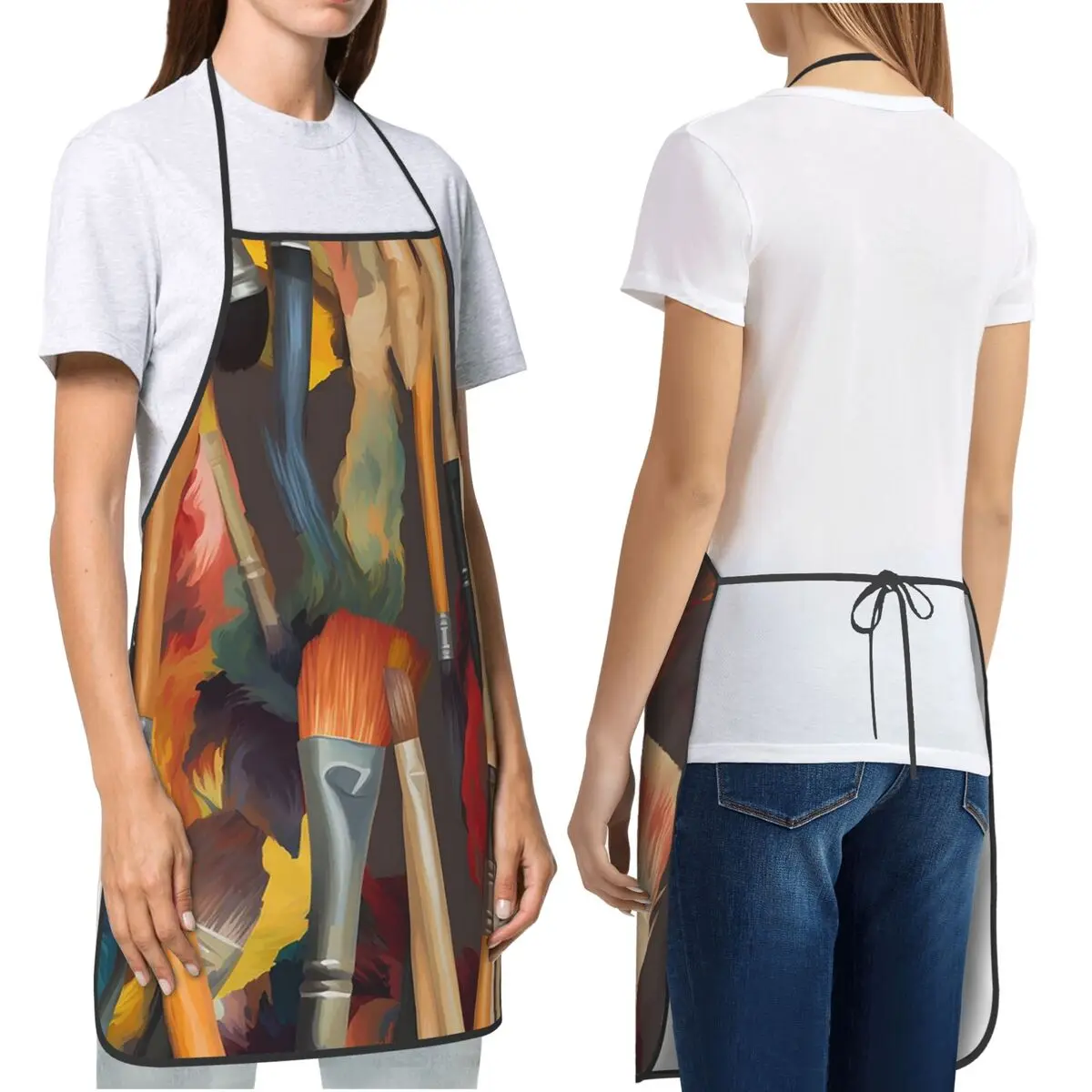Artistic Colour Paint Brush Brushes Aprons Chef Cooking Cuisine Tablier Bib Kitchen Cleaning Pinafore for Women Men Painting