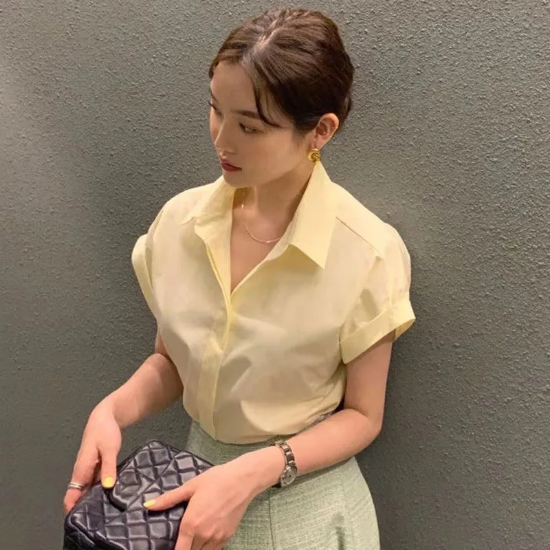 

Chic24 Летний свободный женский классический дизайн Sense irt Повседневный прямой воротник-труба ort Sve Pure Color на пуговицах irt