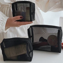 1/3pcs Mesh Clear Cosmetic Bags piccola grande borsa per il trucco nera custodia portatile da viaggio per articoli da toeletta custodia per rossetto