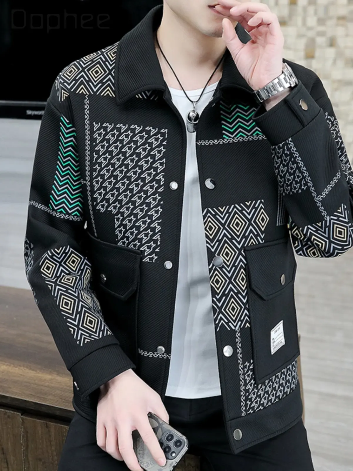 

Spring and Autumn New Cool and Stylish High-End Turn-Down Collar White and Gray Jacket Fashion Casual Men's Black Velvet Coat