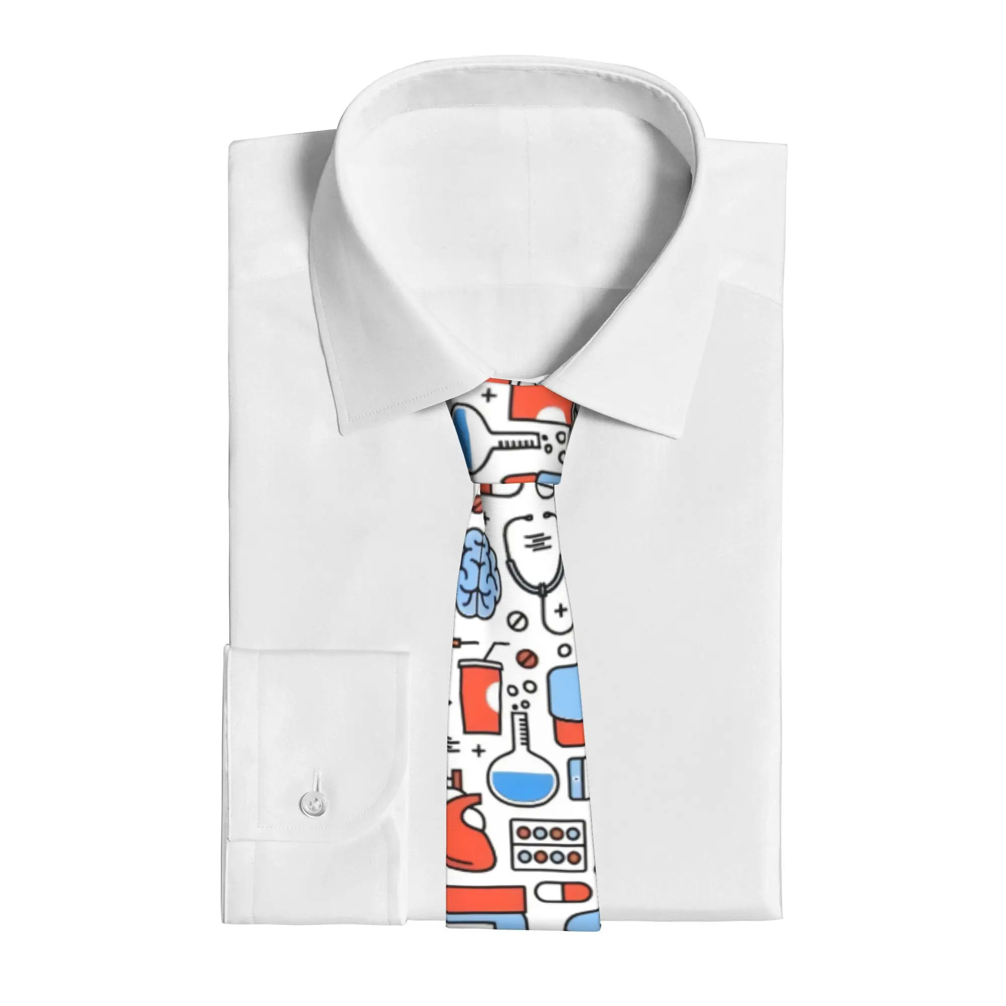 1pc Men's Medical Themed Necktie Medical Tools of The Trade Design with Stethoscope Syringe Patterns