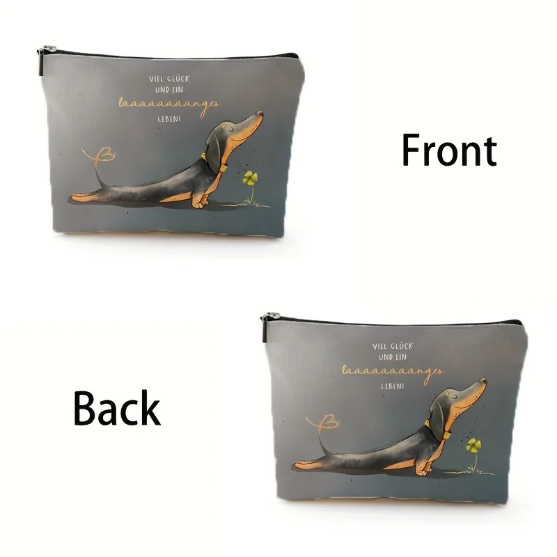 A Cute Dachshund Makeup Bag - Multi-functional Large Capacity Portable Makeup Bag, Perfect Travel Zipper Small Storage Bag