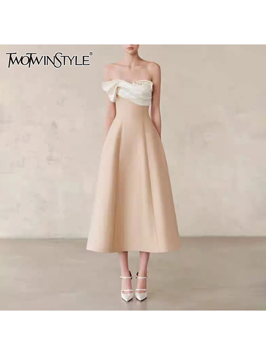 

TWOTWINSTYLE Яркое цветочное платье для женщин с квадратным вырезом, без рукавов, с завышенной талией, с драпировкой, А-силуэт, модное женское платье