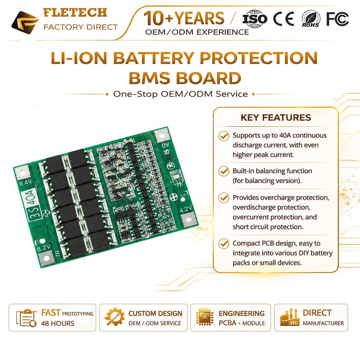 3S 40A BMS 12V12.6V 18650Lithium Battery Protection Board with Balance Li-ion Lithium Battery Charger PCB BMS Lipo Cell  Module