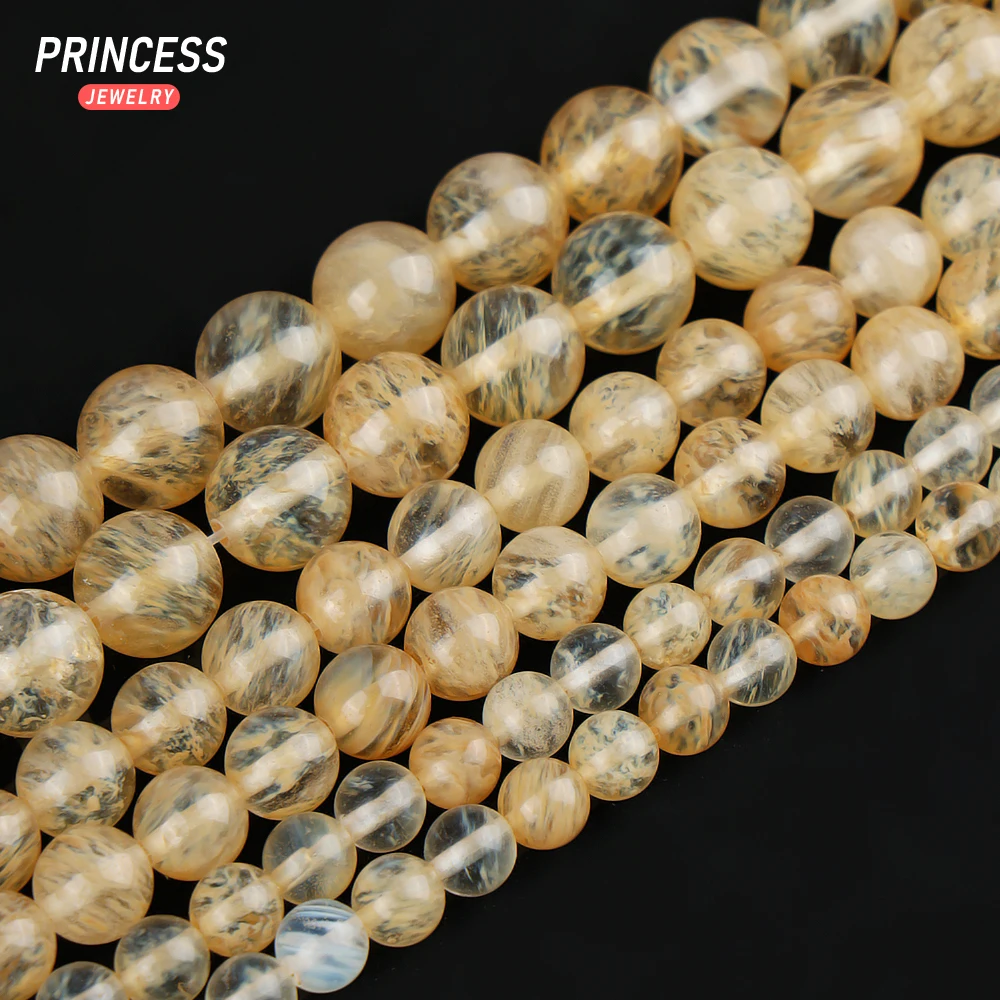 Perles en quartz neutre pour bijoux, A ++, papeterie naturelle, jaune, perles en pierre pour bracelet exécutif, accessoires de bricolage, 4mm, 6mm, 8mm, 10mm, 12mm