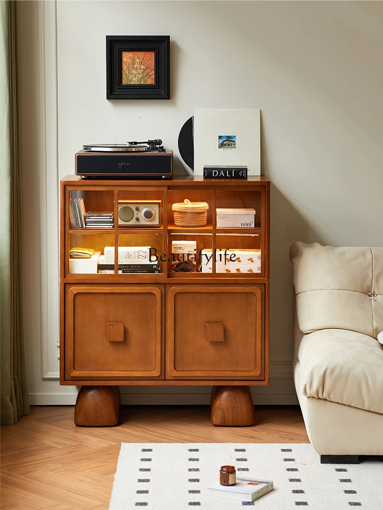 

Retro solid wood square display cabinet simple small apartment living room storage