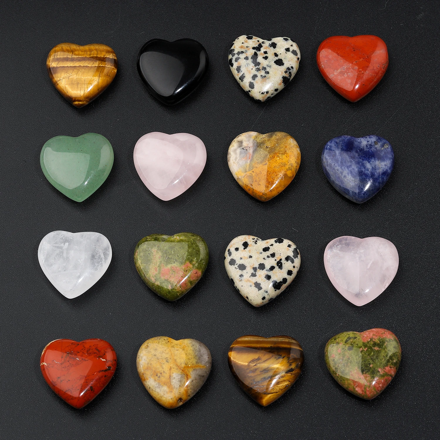 20mm Natural Healing Love Heart Stone Beads Crystal Jasper Agate Non Porous Bead for DIY Seven Chakra Bracelet Pendant Accessory