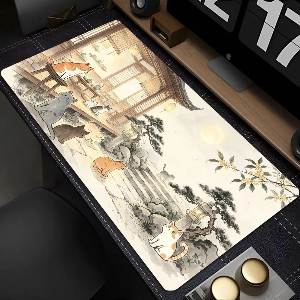 Fantasy Tree Hollow Cat Nest Large Mouse Pad Glowing Mushroom Moss Forest Cozy Cabin Style Desk Mat Gaming Bedroom Desktop Decor