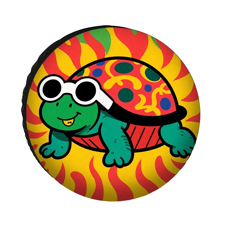 

Чехол для запасного колеса с изображением улыбающейся психоделической черепахи, прочный полиэстеровый защитный чехол для автомобиля, аксессуар