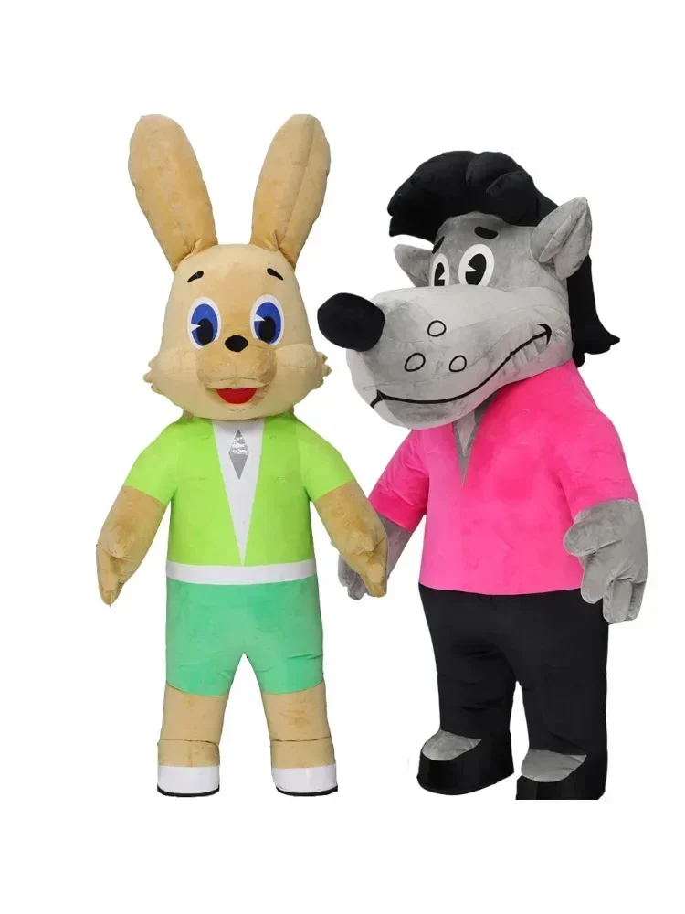 Aufblasbares Kaninchen-Wolf-Kostüm, Maskottchen, 2 m/2,6 m, Weihnachtsmaskerade, Party, niedliches Kaninchen-Karton-Kostüm ohne Batterie