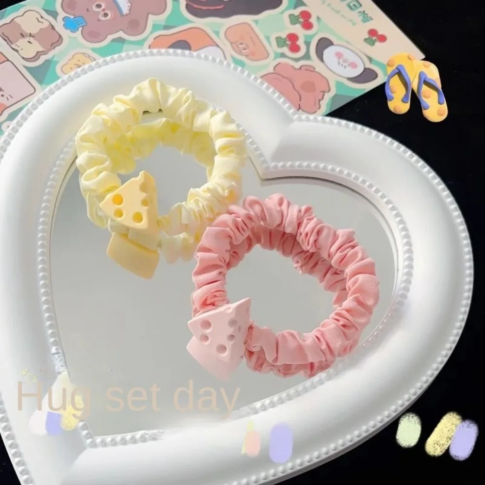 Cheese Heart Wrinkle Hair Band Ponytail High Elastic Sweet Hair Rope Little Fresh No Harm Bow Headband Women Girl Hair Accessory
