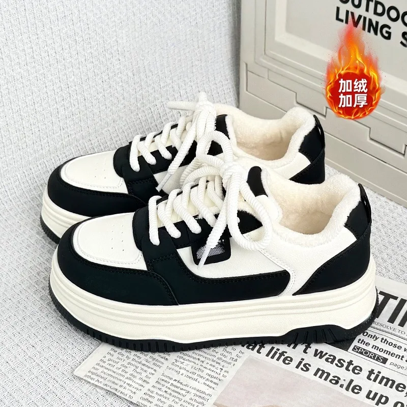 

Женская обувь, новинка зимы 2024, женская обувь, универсальные бархатные теплые туфли на толстой подошве для женщин