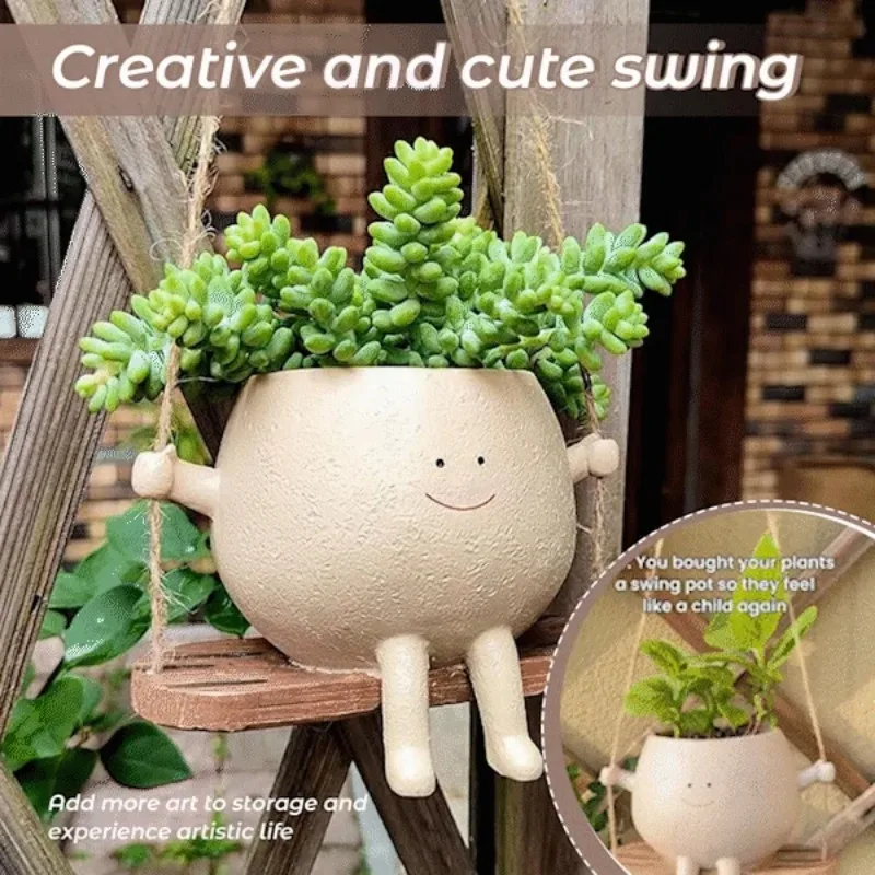 

Swinging Smiling Face Flower Pot Hanging Planter Cute Happy Face Decor Indoor Outdoor Garden Decorations Funny Plant Pot