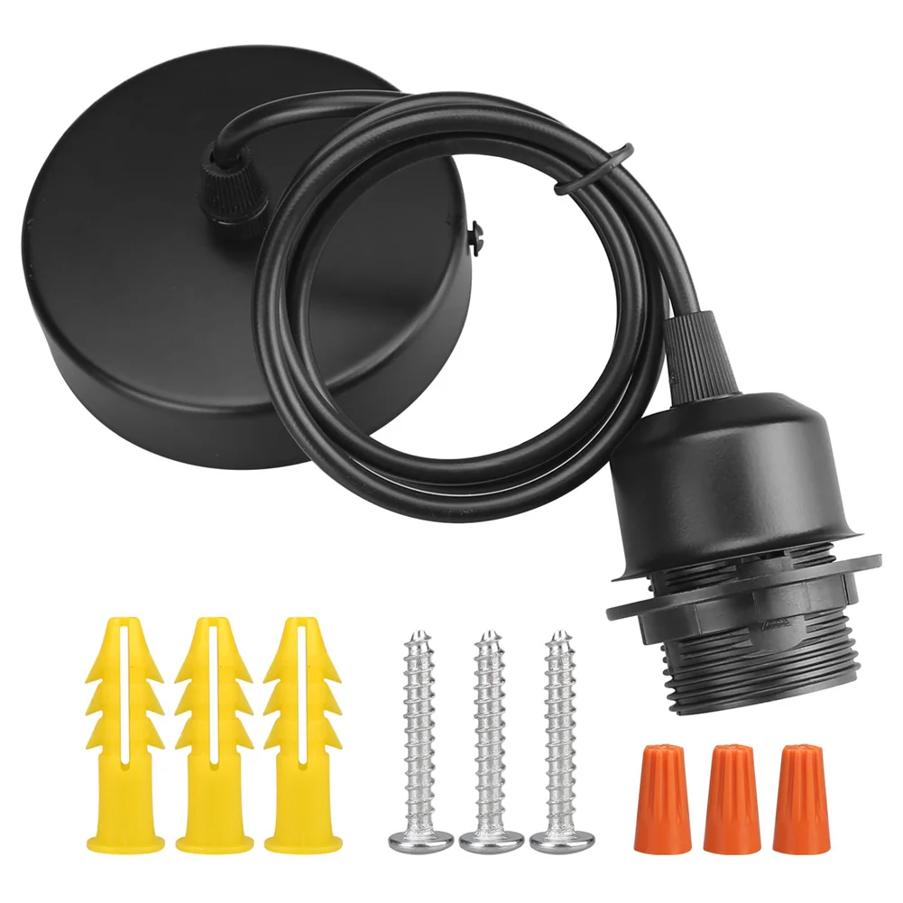 E27 Pendant Lamp Holder Hanging Lighting Kit Copper Socket with Line DIY Retro Lampholder Black/White Ceiling Fixture Screw-type