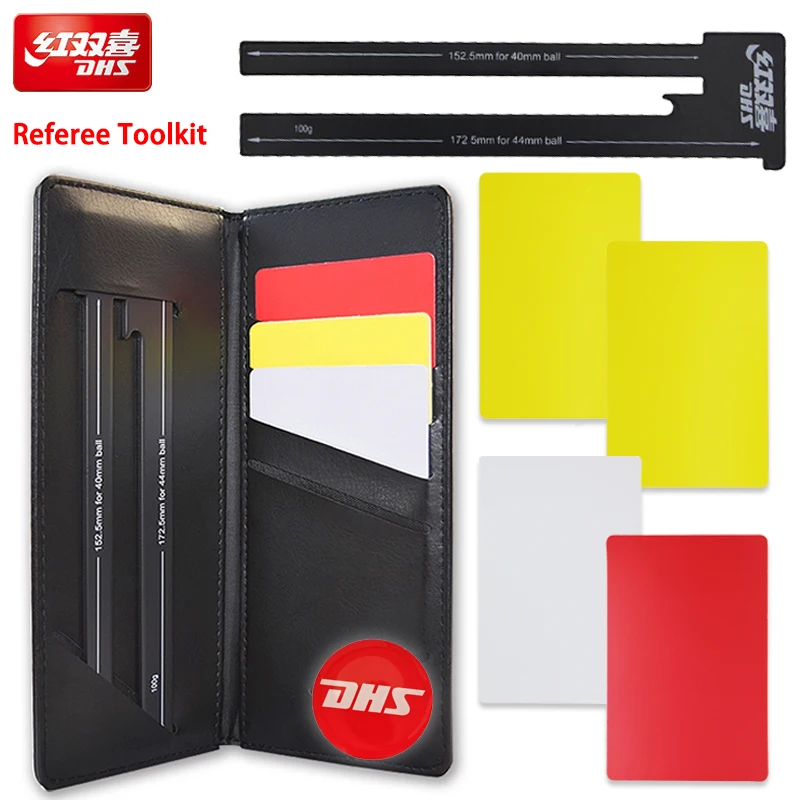 DHS Referee Kit for Table Tennis Match Table Tennis Officiating Tools Set with Coin Toss Red/Yellow Cards Measuring Gauge Case