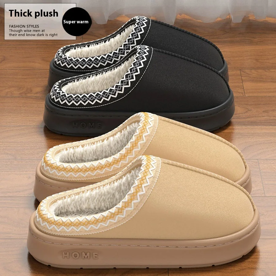 

Зимние кружевные хлопковые тапочки в этническом стиле, модные теплые домашние и уличные тапочки 2025 года для мужчин и женщин, пар