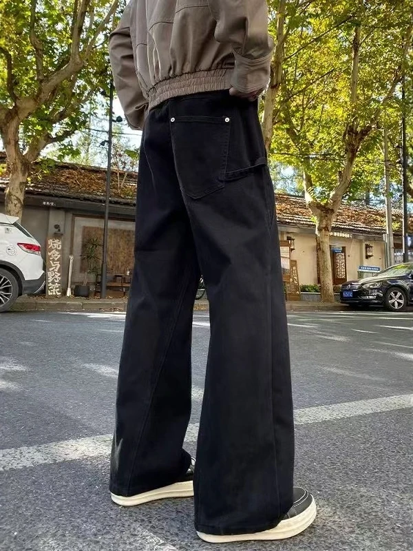 

American High Street Men's Jeans Spring Autumn Winter Loose Straight Leg Wide Leg Micro Flare Workwear Casual Long Pants