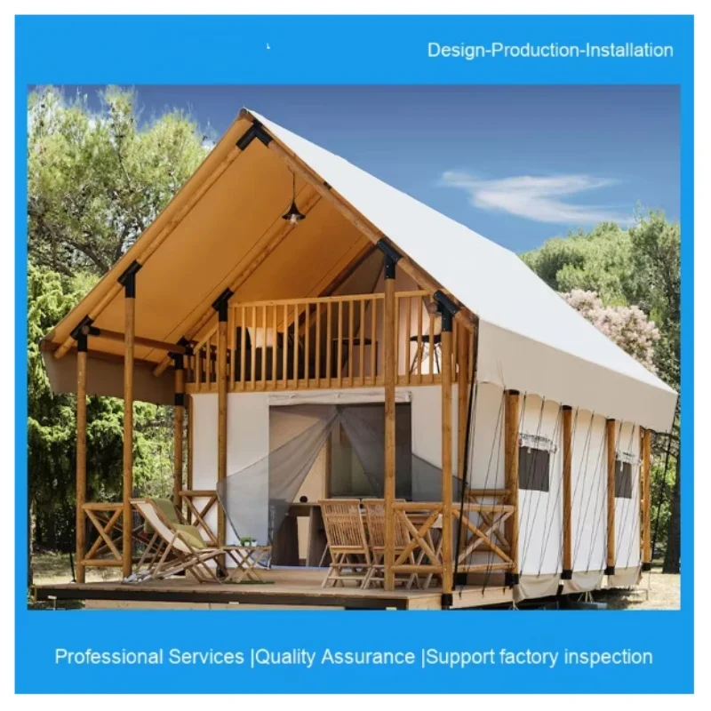 Custom Luxury Wood Canvas Lodge Glamping Hut for Outdoor Hotel Resort & Home with Waterproof Bathroom for Safari Lodge Tents