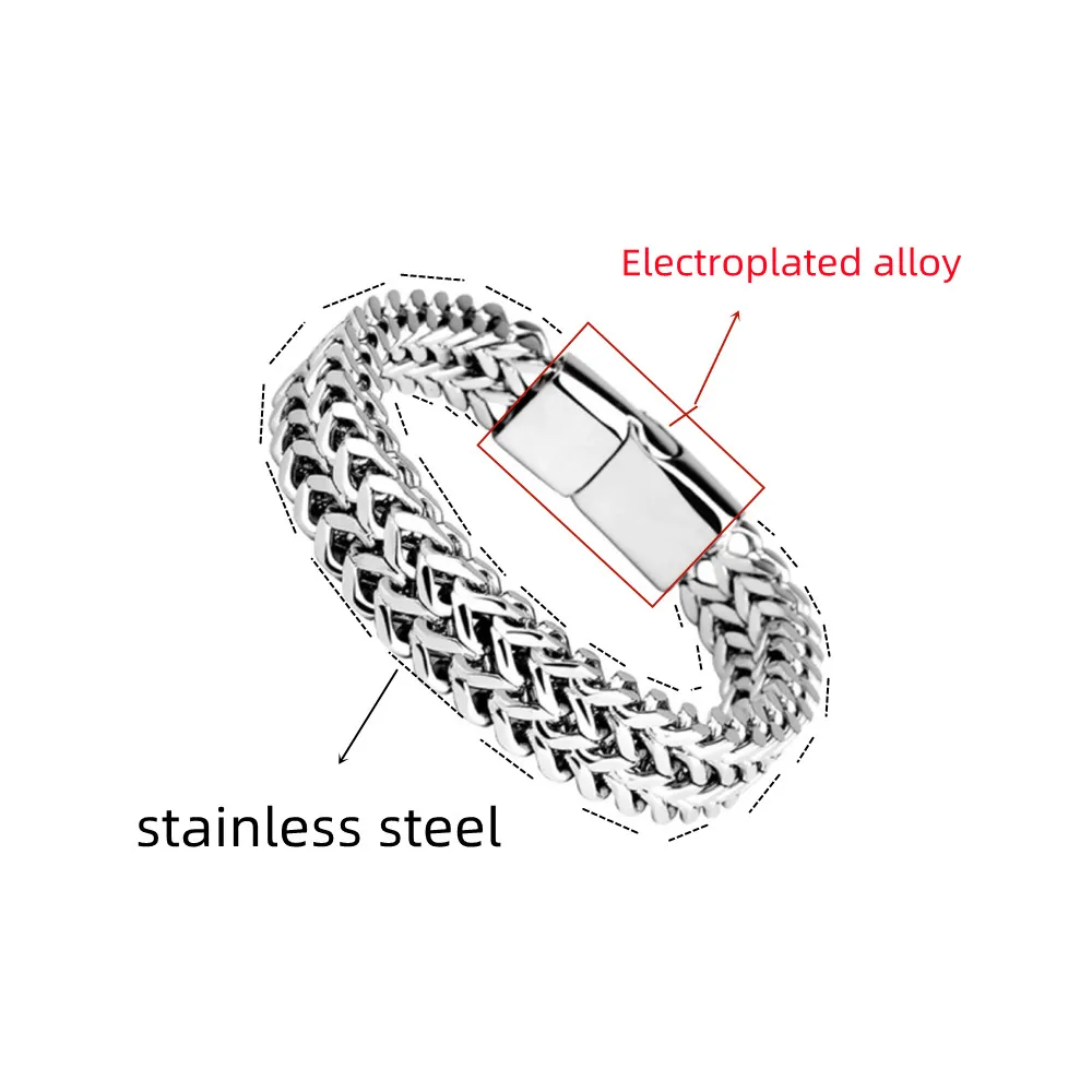 Stainless Steel Braided Double Row Front and Rear Fish Scale Alloy Magnetic Buckle Bracelet with Keel Jewelry New Model images - 6