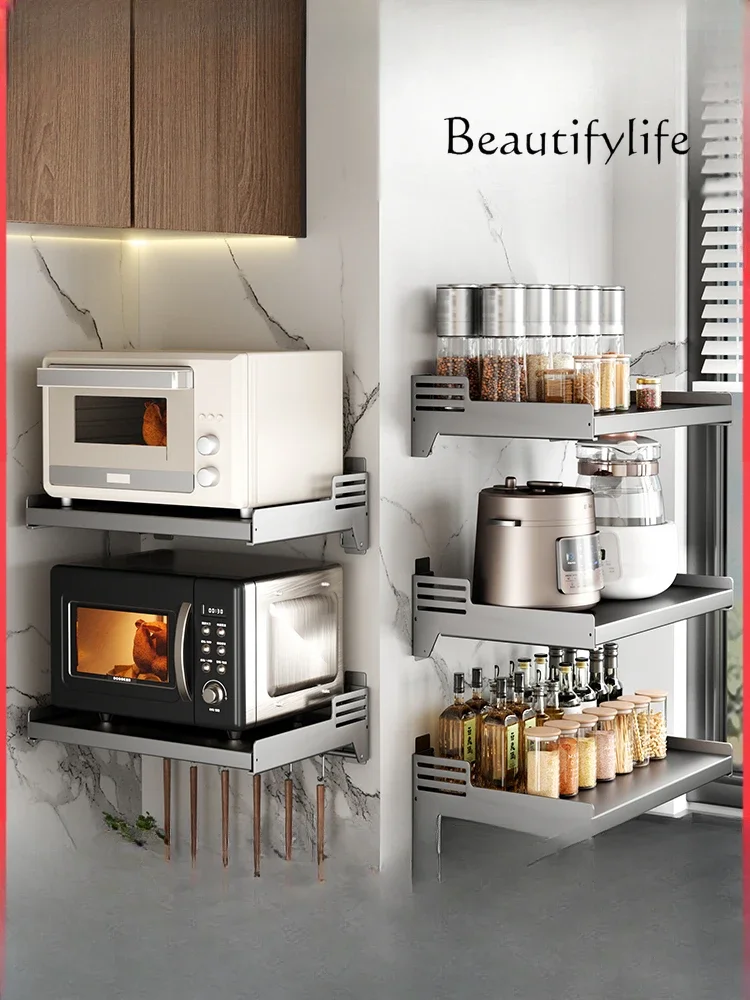 JB Gun Ash Forno de Microondas Rack de Armazenamento Rack de Parede Rack de Forno de Cozinha Montado na Parede Multifuncional