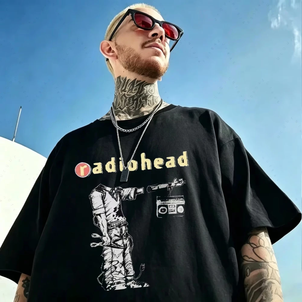 2026 Vintage Radiohead Rock Band T Shirt Retro Boombox Character Graphic Tee Unisex Oversized Cotton Music Fan Tops