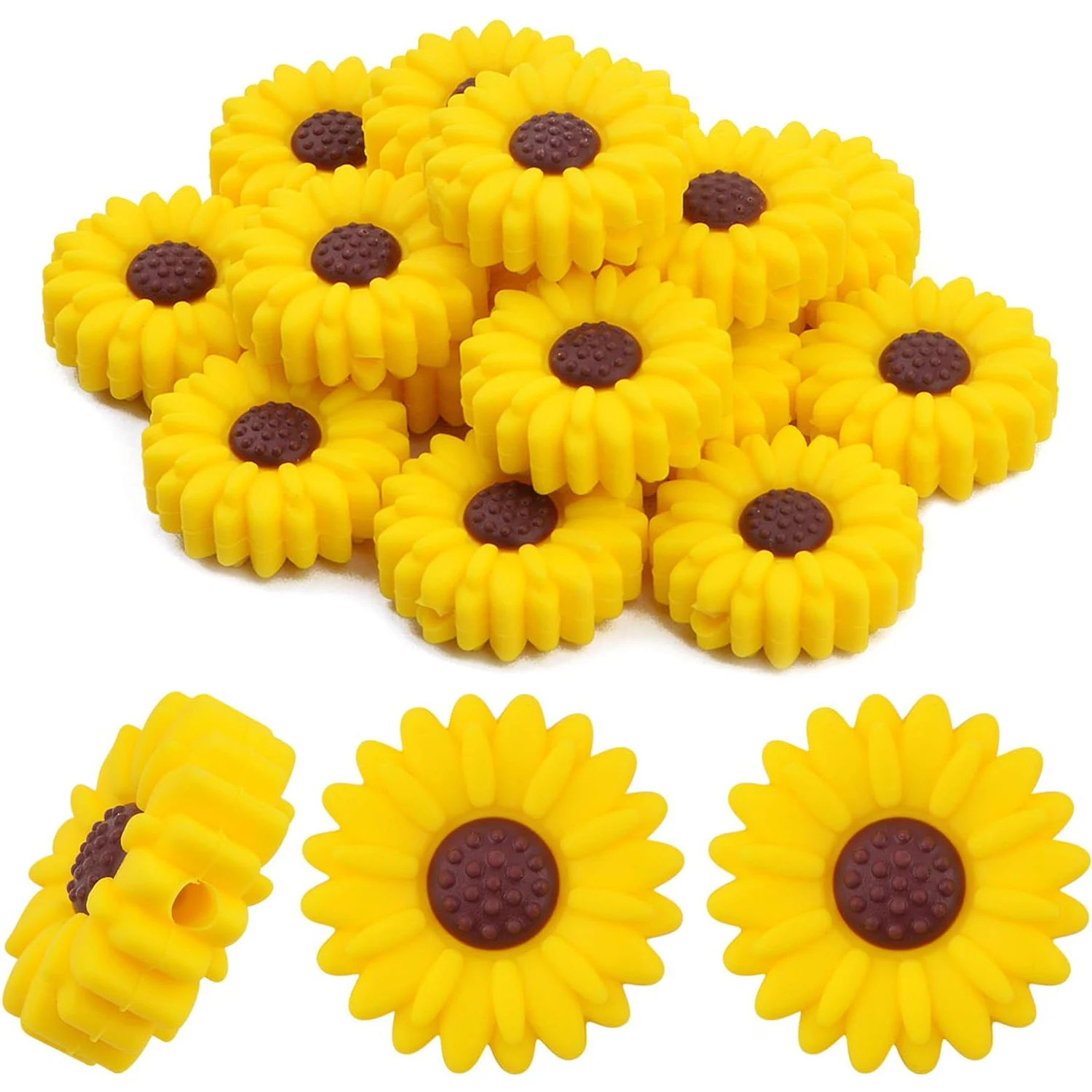 

15 шт. силиконовых бусин в форме маргаритки, мягкие силиконовые бусины в форме подсолнуха, рассыпные бусины-разделители для гирлянд, брелоков, шнурков, украшений своими руками