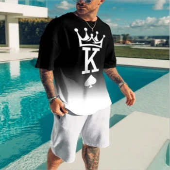 King Letter 3d Bedrukte T-Shirts Shorts Sets Mode-Trainingspakken Voor Heren Oversized T-Shirt Met Korte Mouwen, Set Herenpakken Kleding